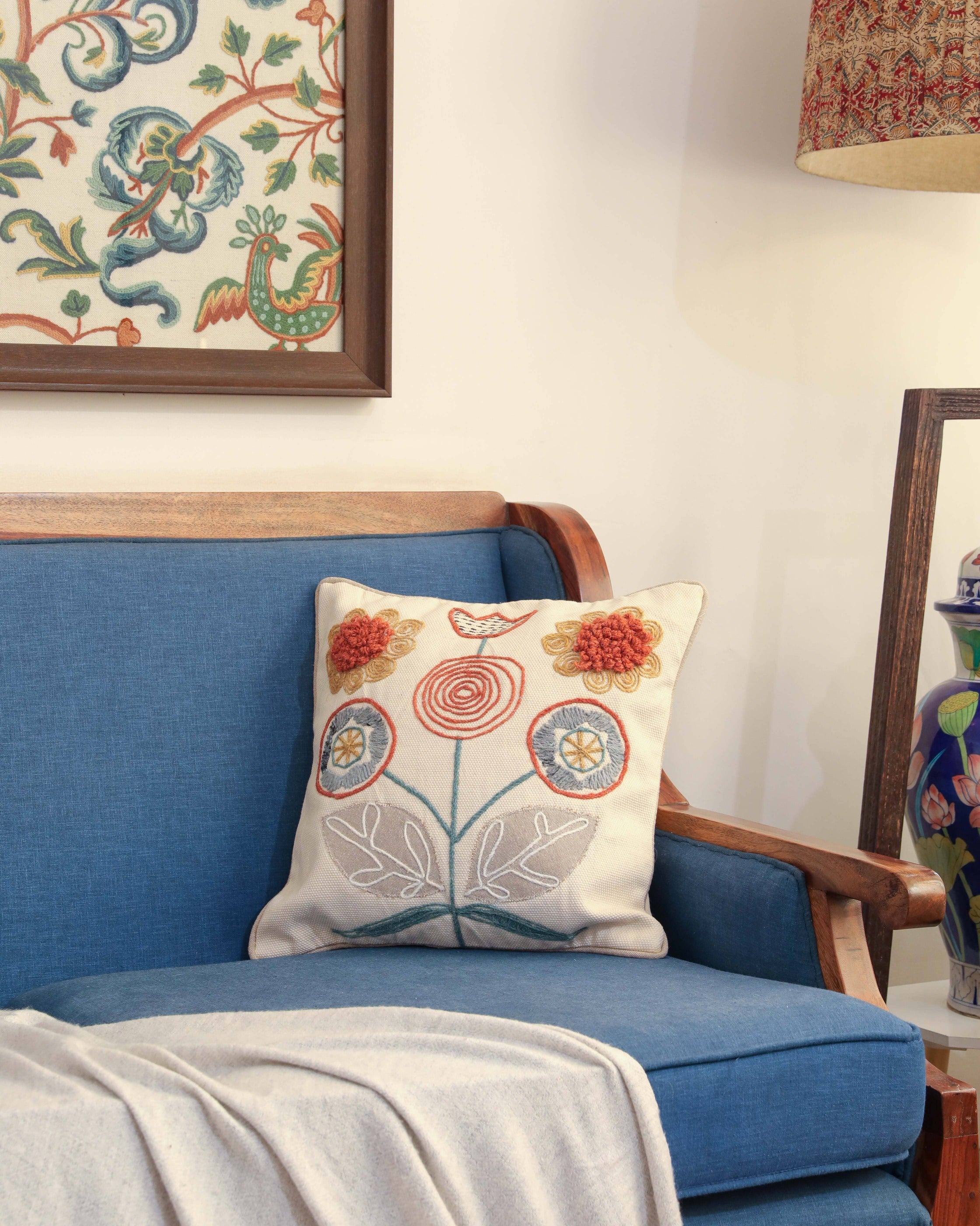 Crewel Design Bespoke Floral Cushion