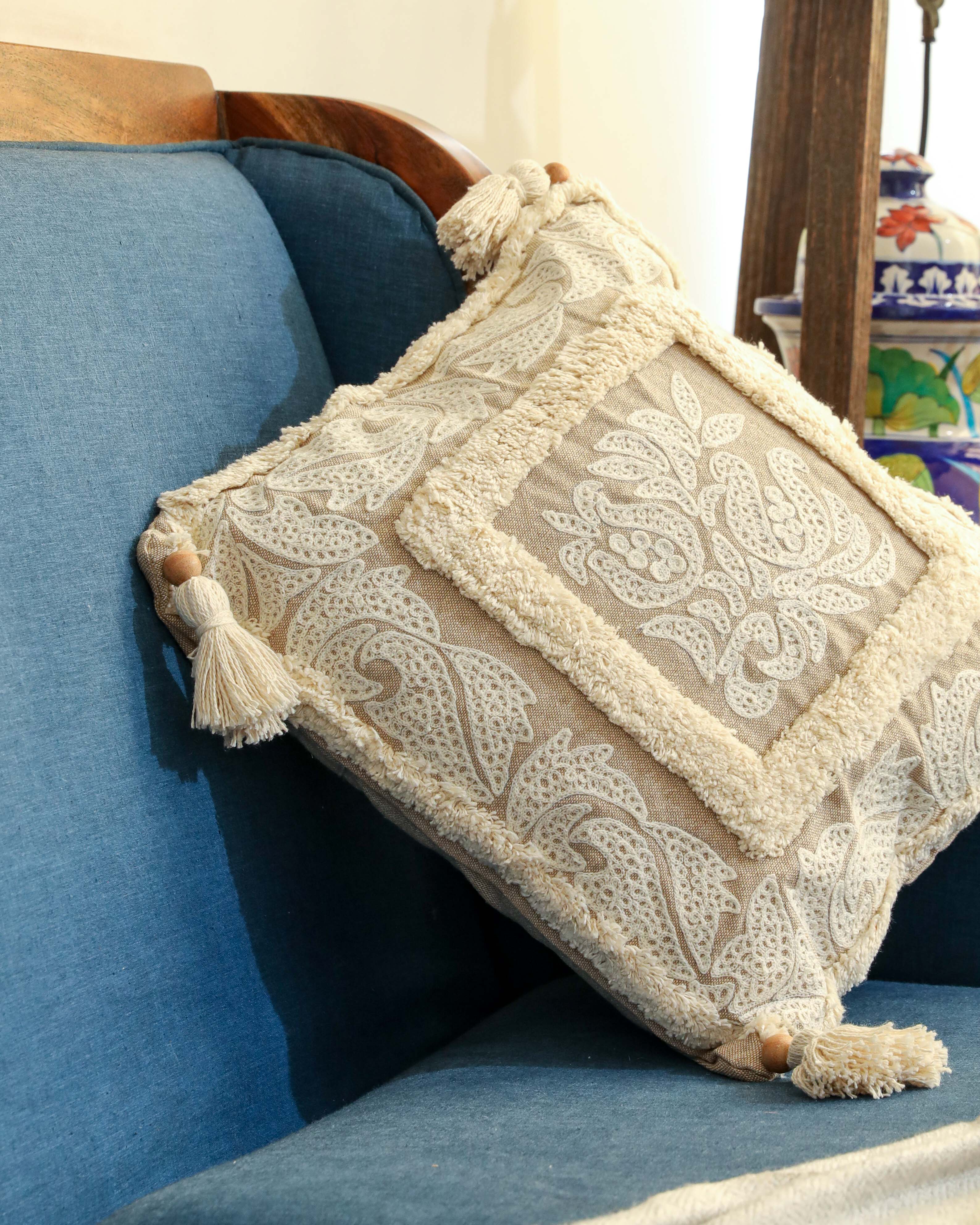 Heritage & Harmony: An Embroidered Linen Cushion