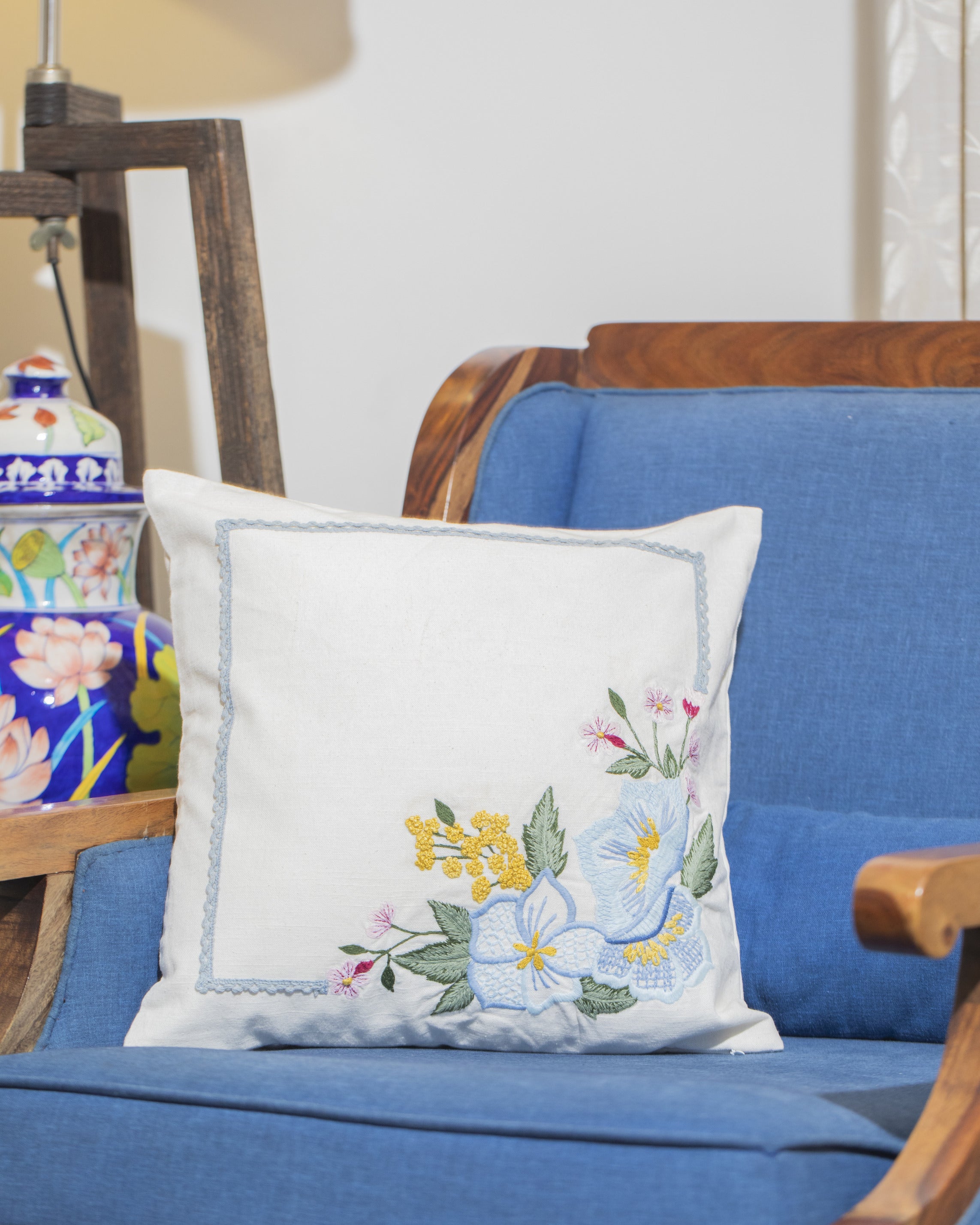 Summer Garden: A Hand-Embroidered Linen Cushion