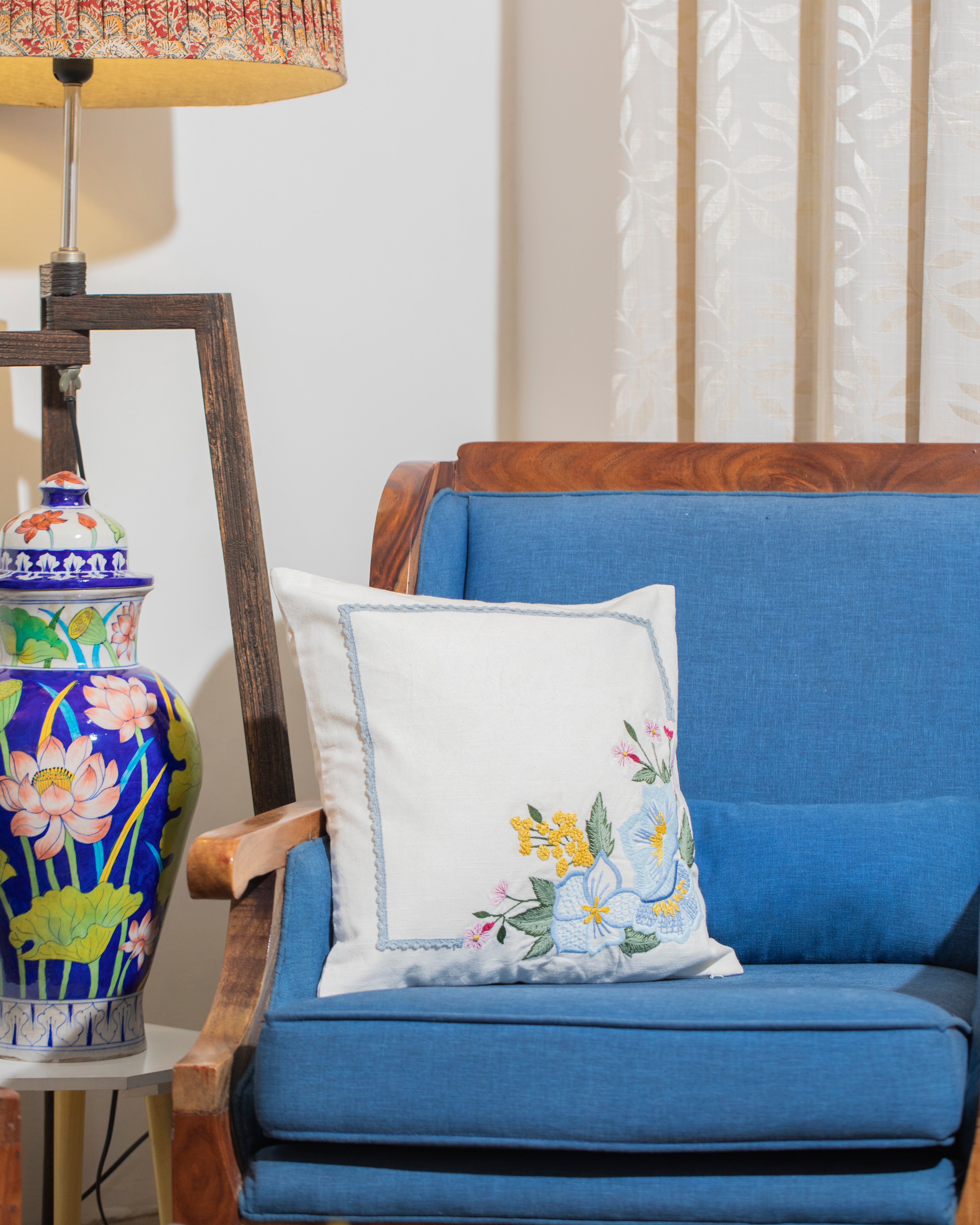 Summer Garden: A Hand-Embroidered Linen Cushion