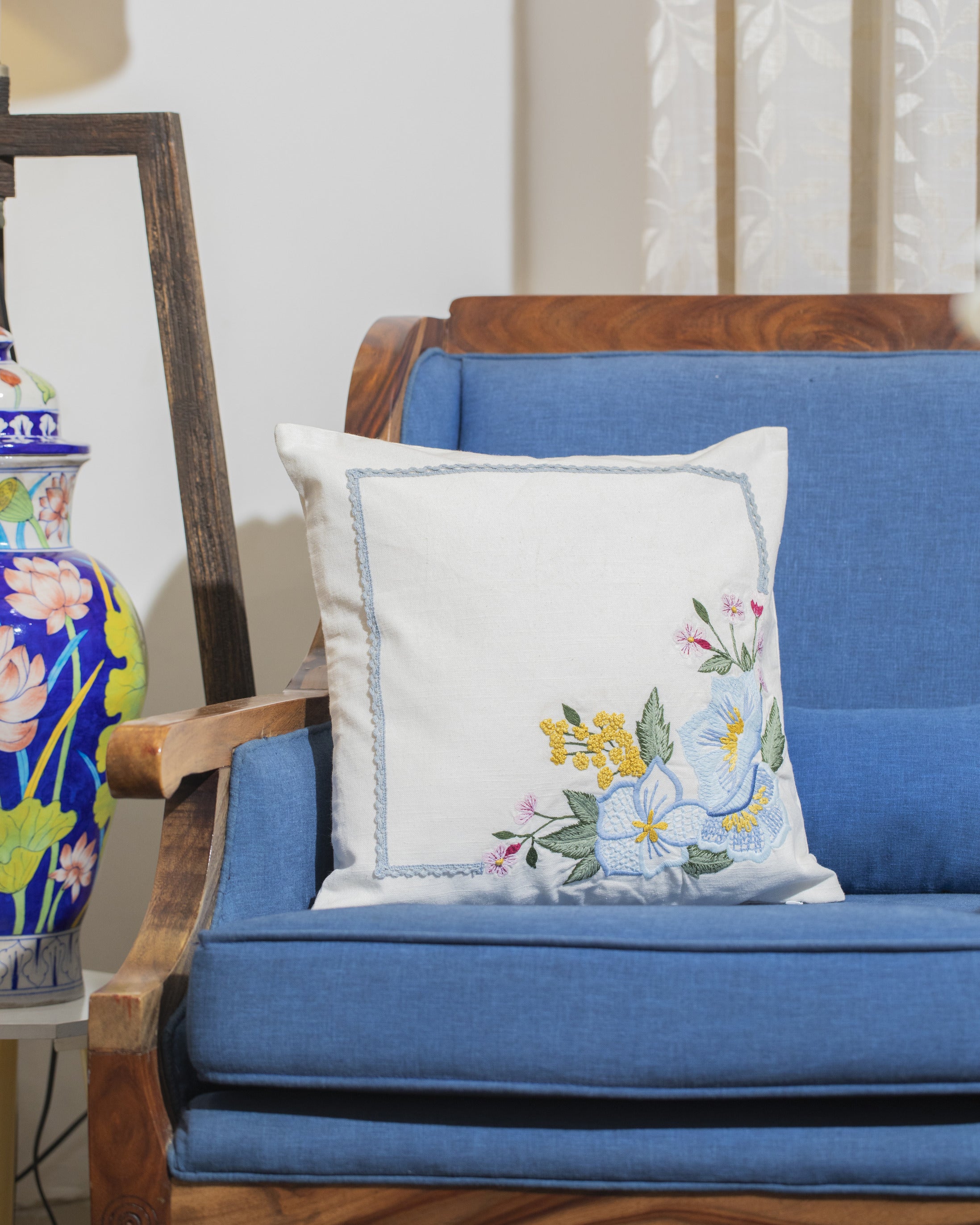 Summer Garden: A Hand-Embroidered Linen Cushion